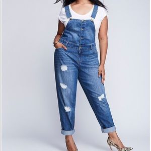 Lane Bryant Button-Front Destructed Denim Overalls